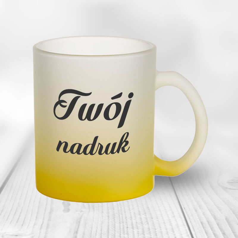 Kubek z mrożonego szkła z żółtym dnem z Twoim nadrukiem