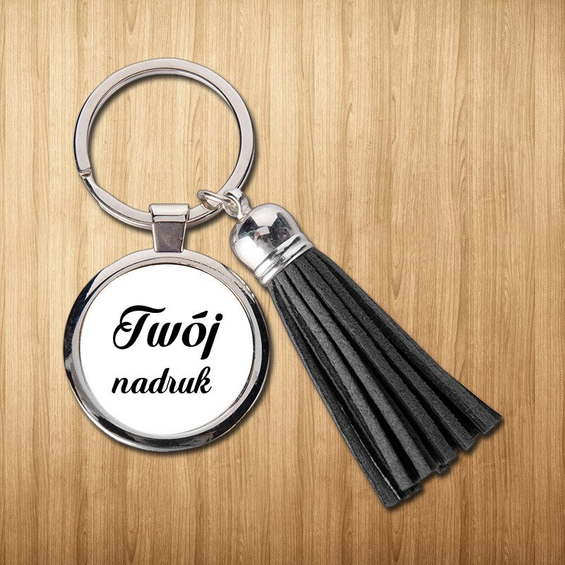 Brelok metalowy z krótkimi frędzlami z Twoim zdjęciem