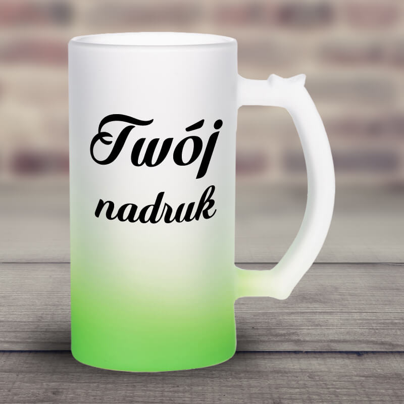 Kufel z mrożonego szkła z zielonym dnem z Twoim nadrukiem