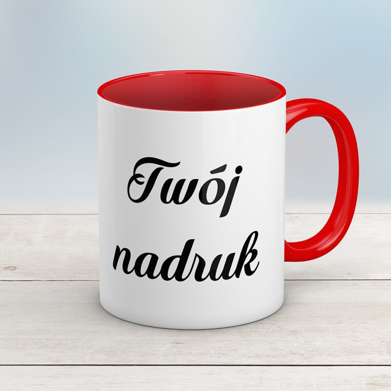 Kubek CLASSIC z czerwonym wnętrzem i uszkiem z Twoim nadrukiem