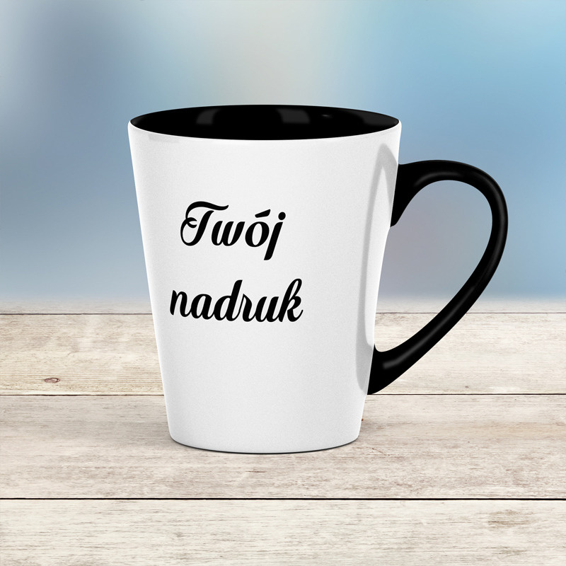 Mały kubek Latte z czarnym wnętrzem i uszkiem z Twoim nadrukiem