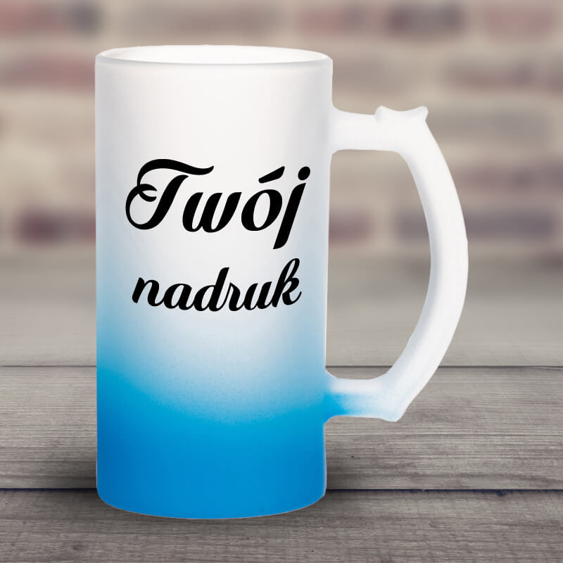 Kufel z mrożonego szkła z niebieskim dnem z Twoim nadrukiem