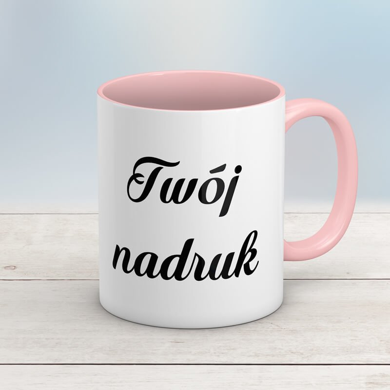 Kubek CLASSIC z różowym wnętrzem i uszkiem z Twoim nadrukiem