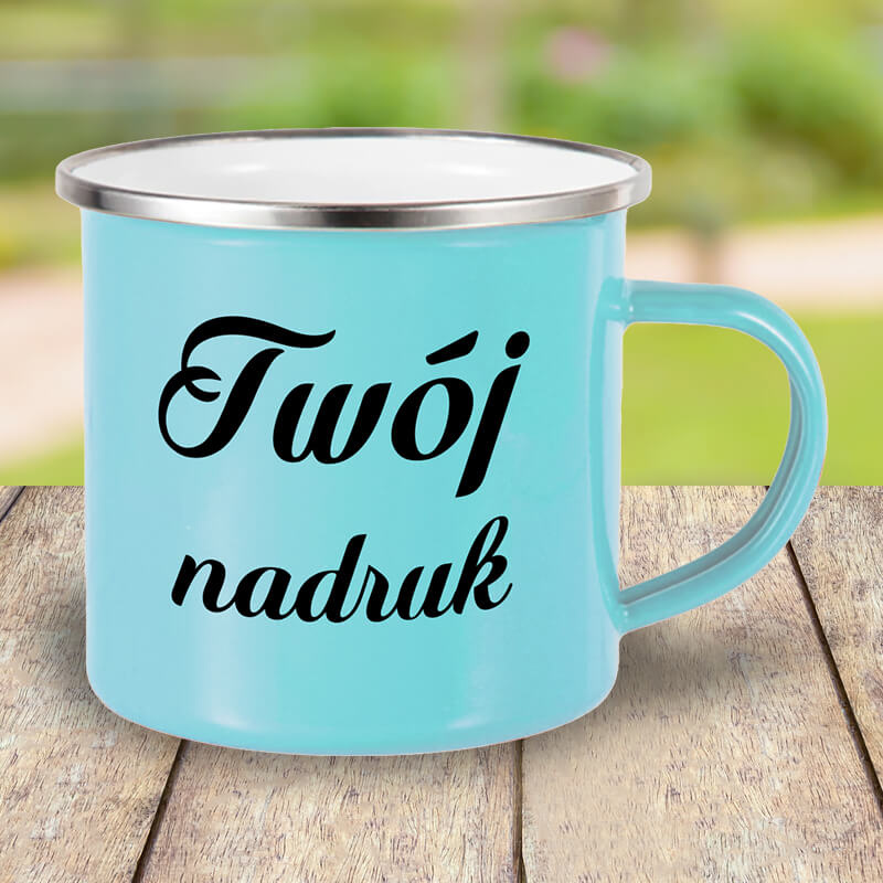 Miętowy kubek metalowy, emaliowany z Twoim nadrukiem
