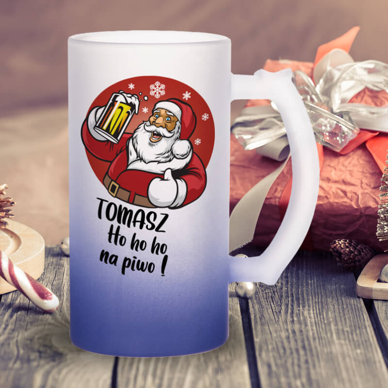 Kufel z mrożonego szkła - Ho ho ho na piwo z imieniem