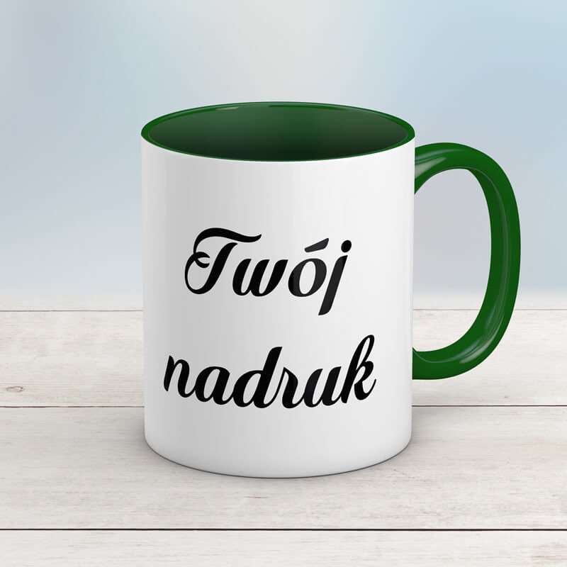Kubek CLASSIC z zielonym wnętrzem i uszkiem z Twoim nadrukiem