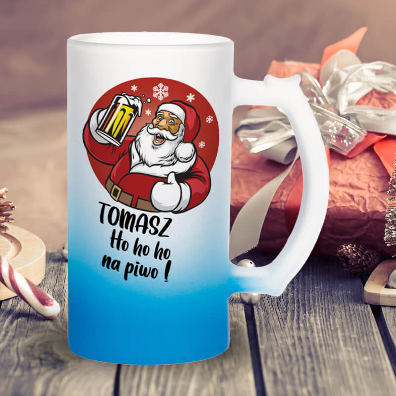 Kufel z mrożonego szkła - Ho ho ho na piwo z imieniem