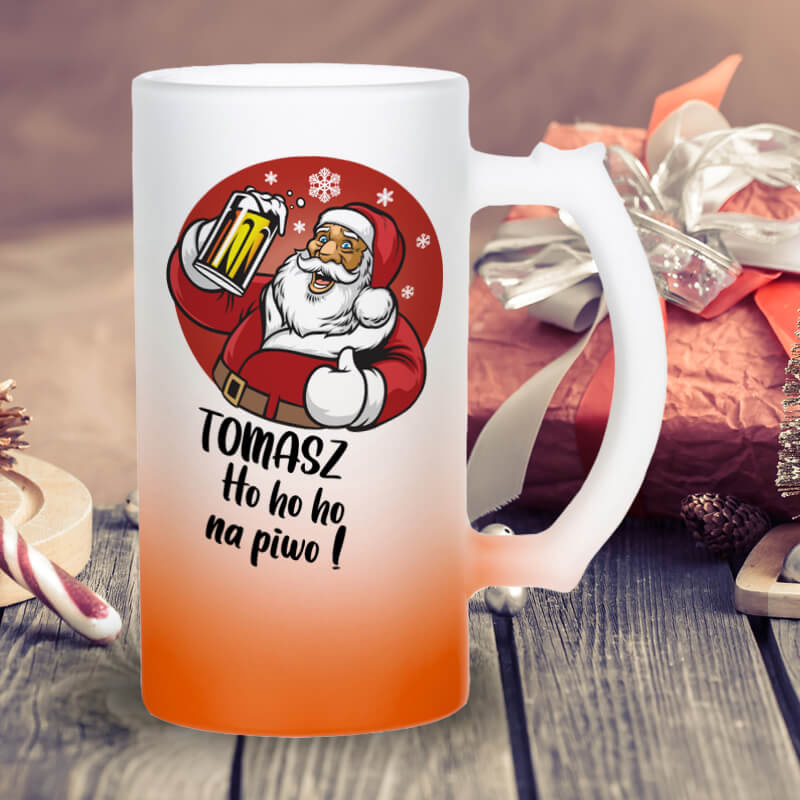 Kufel z mrożonego szkła - Ho ho ho na piwo z imieniem