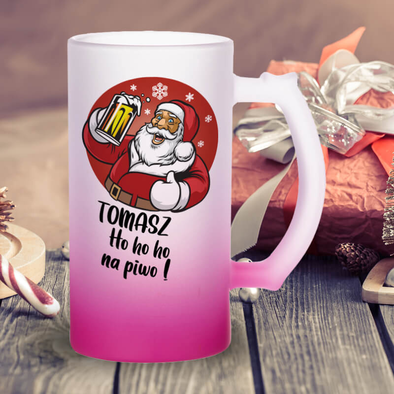Kufel z mrożonego szkła - Ho ho ho na piwo z imieniem