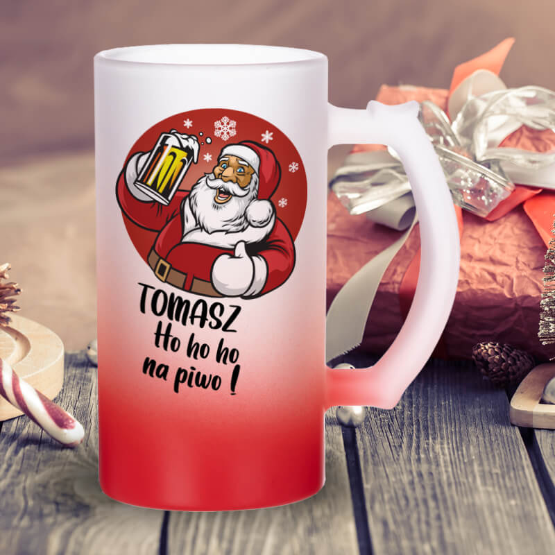 Kufel z mrożonego szkła - Ho ho ho na piwo z imieniem