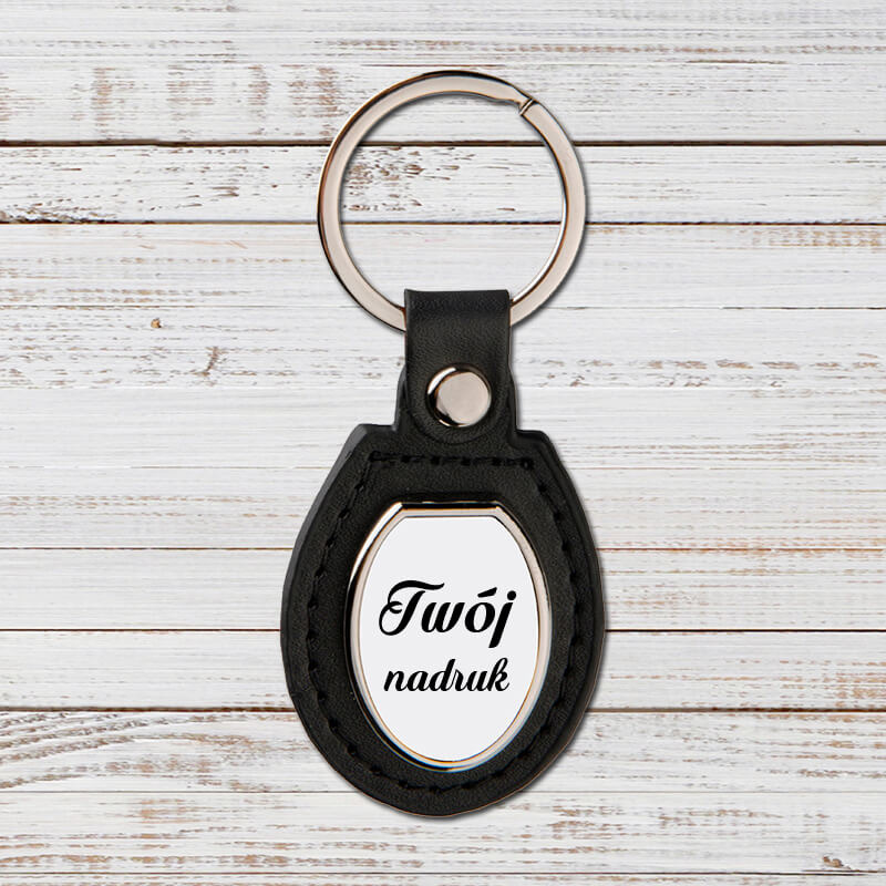 Brelok z czarnej skóry i metalu z Twoim zdjęciem