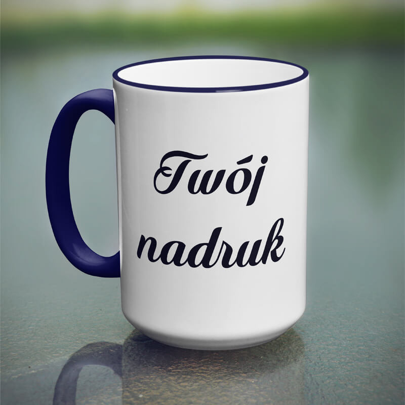 Duży kubek XXL z granatowym uszkiem z Twoim nadrukiem