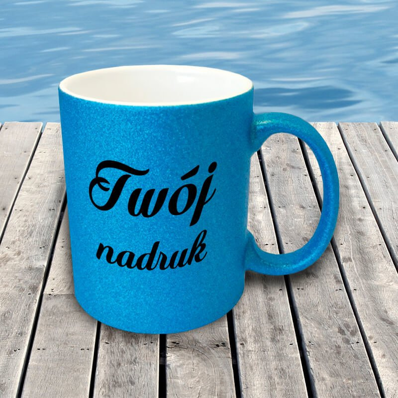 Niebieski kubek GLITTER z Twoim nadrukiem