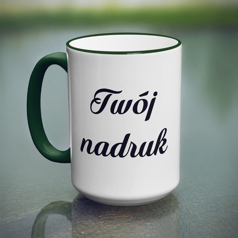 Duży kubek XXL z zielonym uszkiem z Twoim nadrukiem