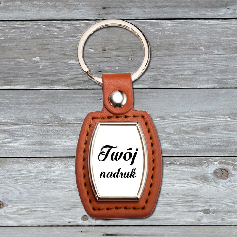 Brelok z brązowej skóry i metalu z Twoim zdjęciem