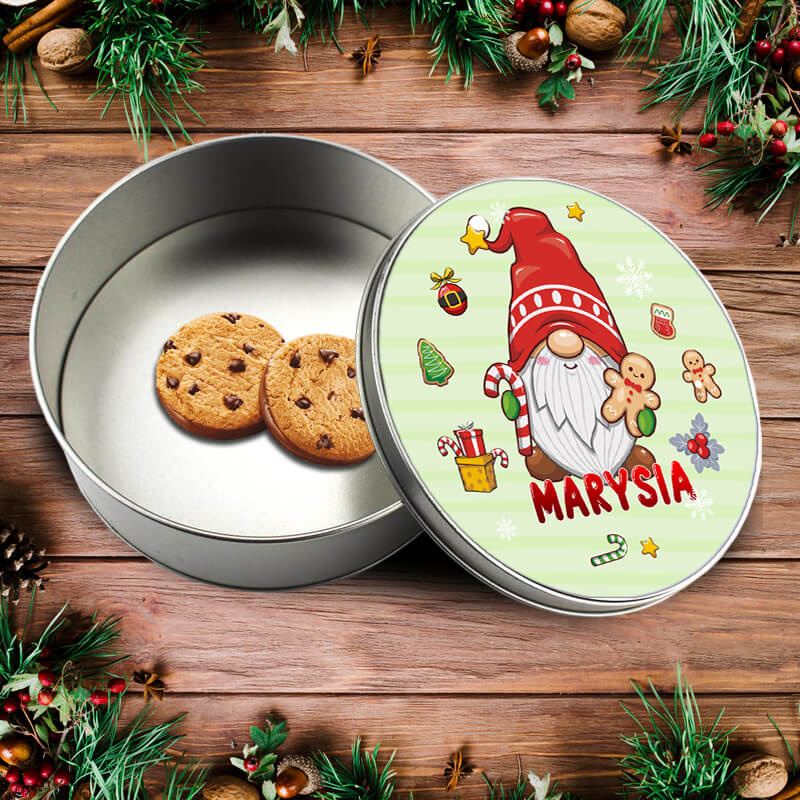 Metalowe pudełko na świąteczne słodycze z imieniem - Skrzat z piernikiem