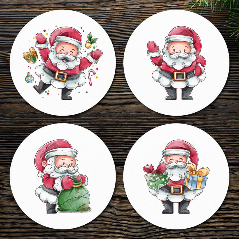 Zestaw 4 świątecznych podkładek pod kubek - Mikołaj