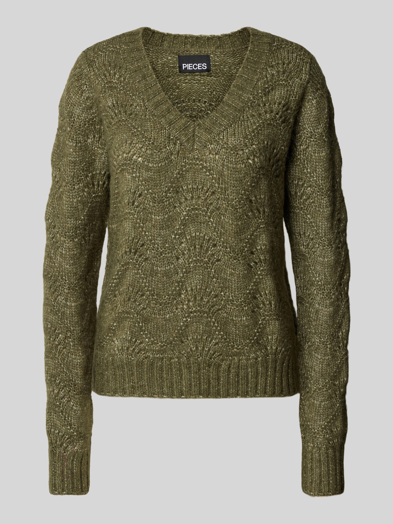 Sweter o kroju regular fit z dzianiny ze ściegiem falistym model ‘BIBBI’