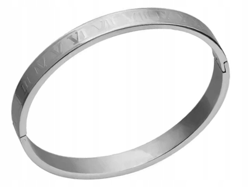Srebrna elegancka bransoletka bangle sztywna srebrzona z cyframi rzymskimi