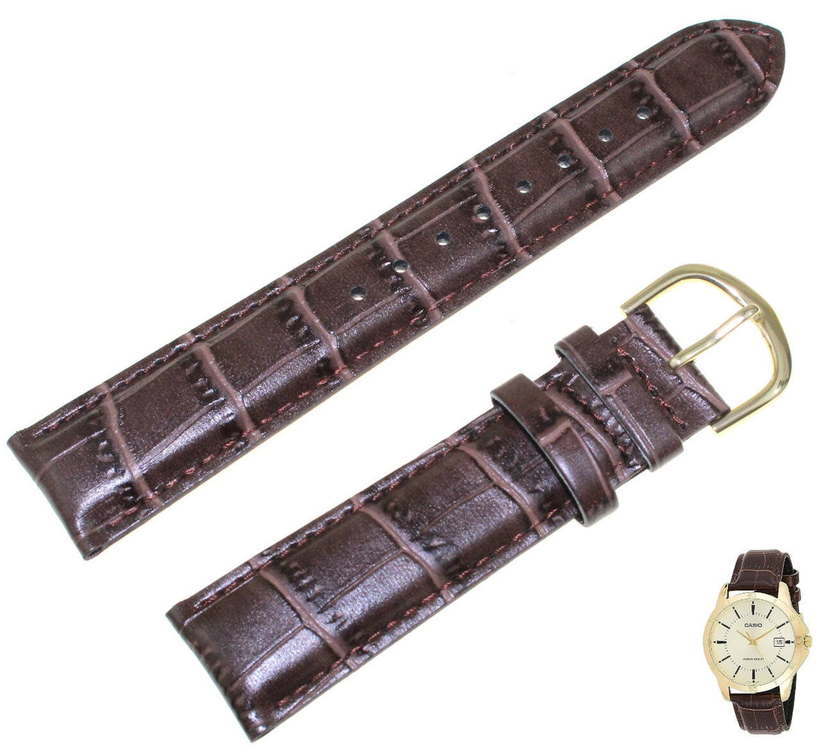 Skórzany pasek do zegarka Casio MTP-V004 brązowy 20 mm