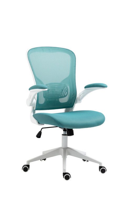 Ergonomiczny fotel młodzieżowy z podnoszonymi podłokietnikami LUIS turkusowo-biały