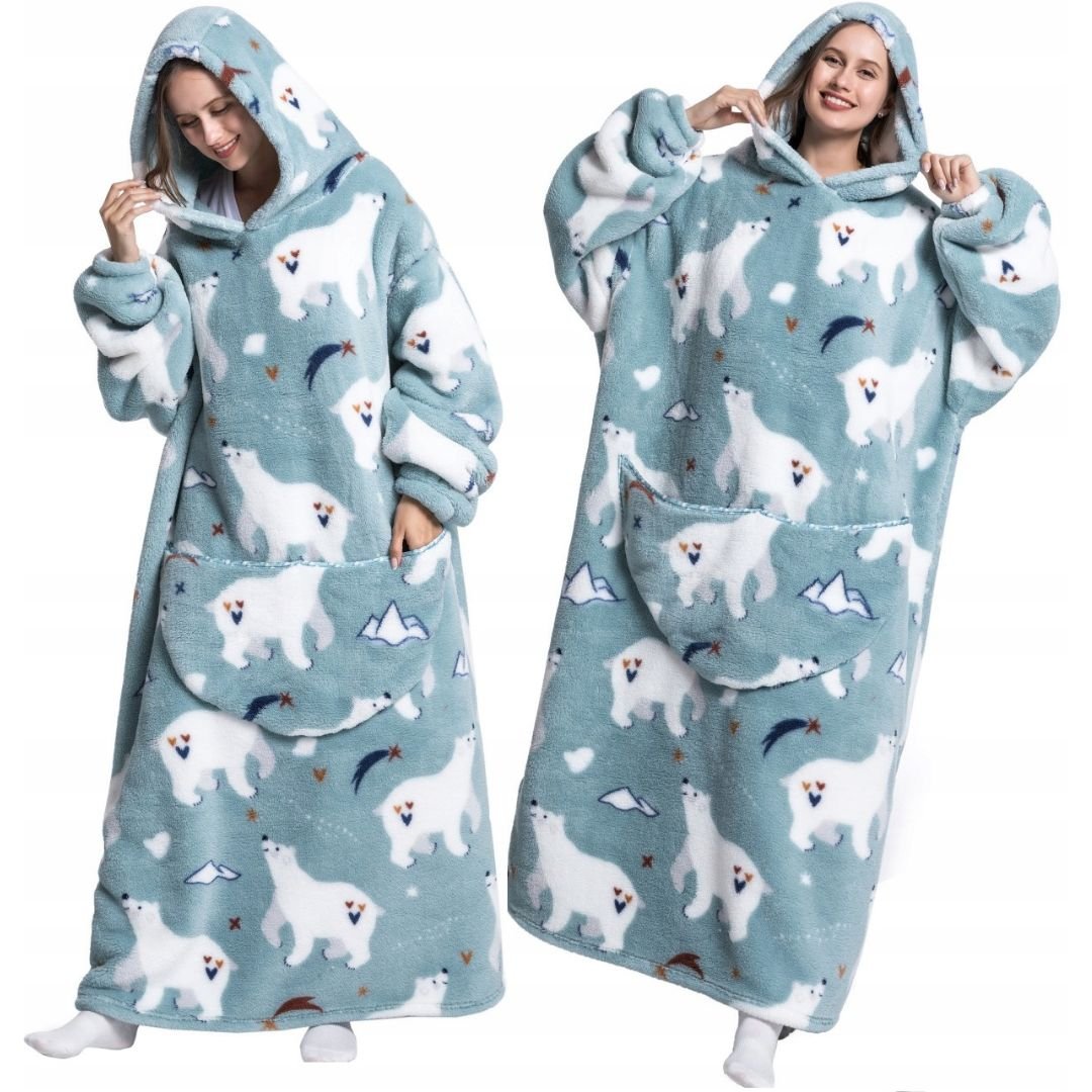 KOC BLUZA DŁUGA OVERSIZE GRUBA CIEPŁA 2W1 XXL KAPTUR FUTRZAK KOCOBLUZA MIŚ