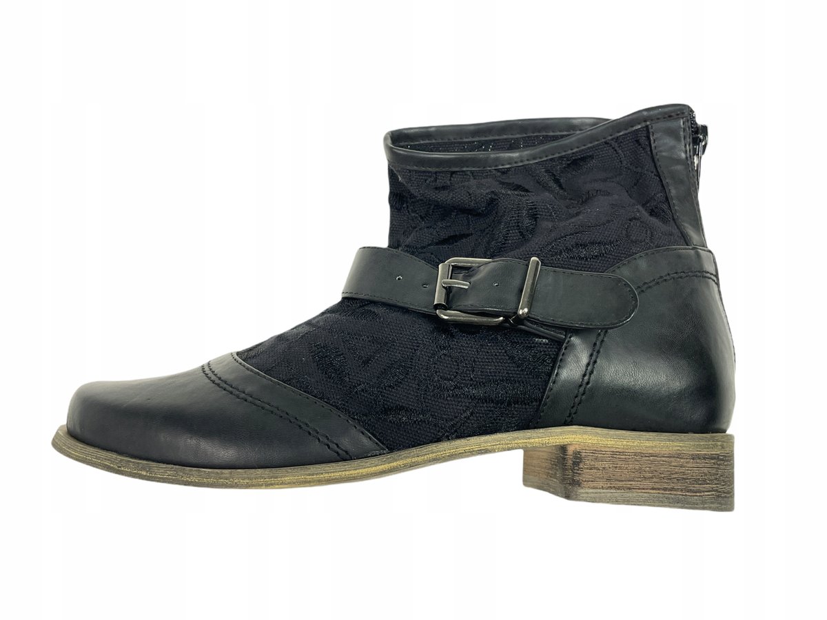 Czarne materiałowe botki płaskie TwoLips 36