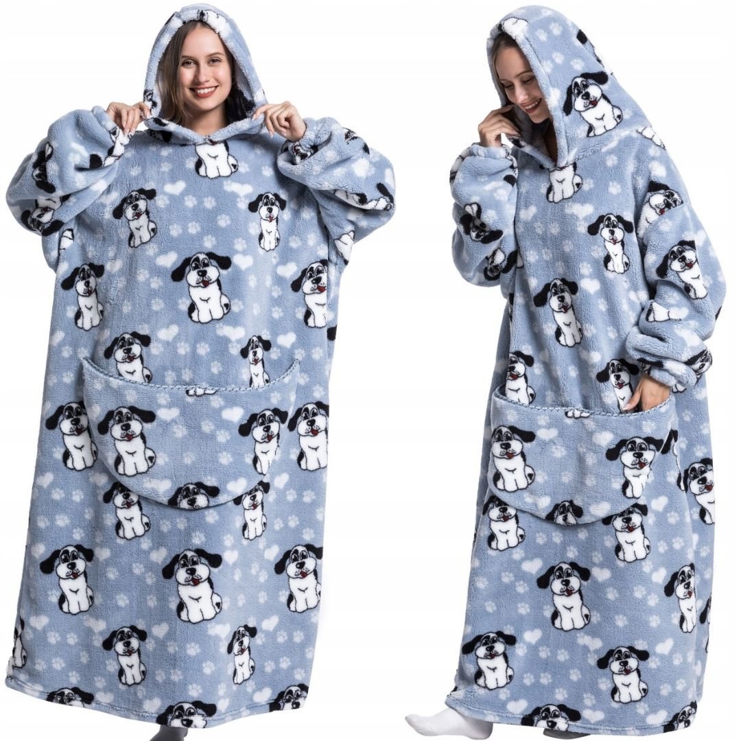 KOC BLUZA CIEPŁA KOCOBLUZA OVERSIZE GRUBA PLUSZ 2W1 XXL DAMSKA DŁUGA PIESKI