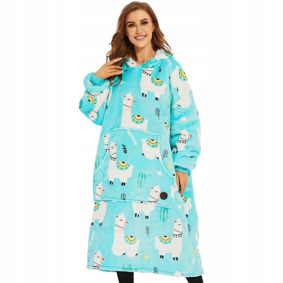 Koc z rękawami Koc bluza kocobluza FUTRZAK Z KAPTUREM Oversize 2W1 XXL, Błękitna LAMA