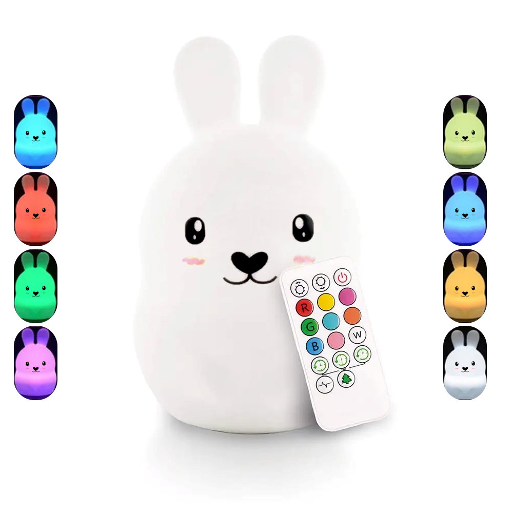 SILIKONOWA LAMPKA NOCNA KRÓLIK DLA DZIECI KOLOROWA RGB SILIKON + PILOT