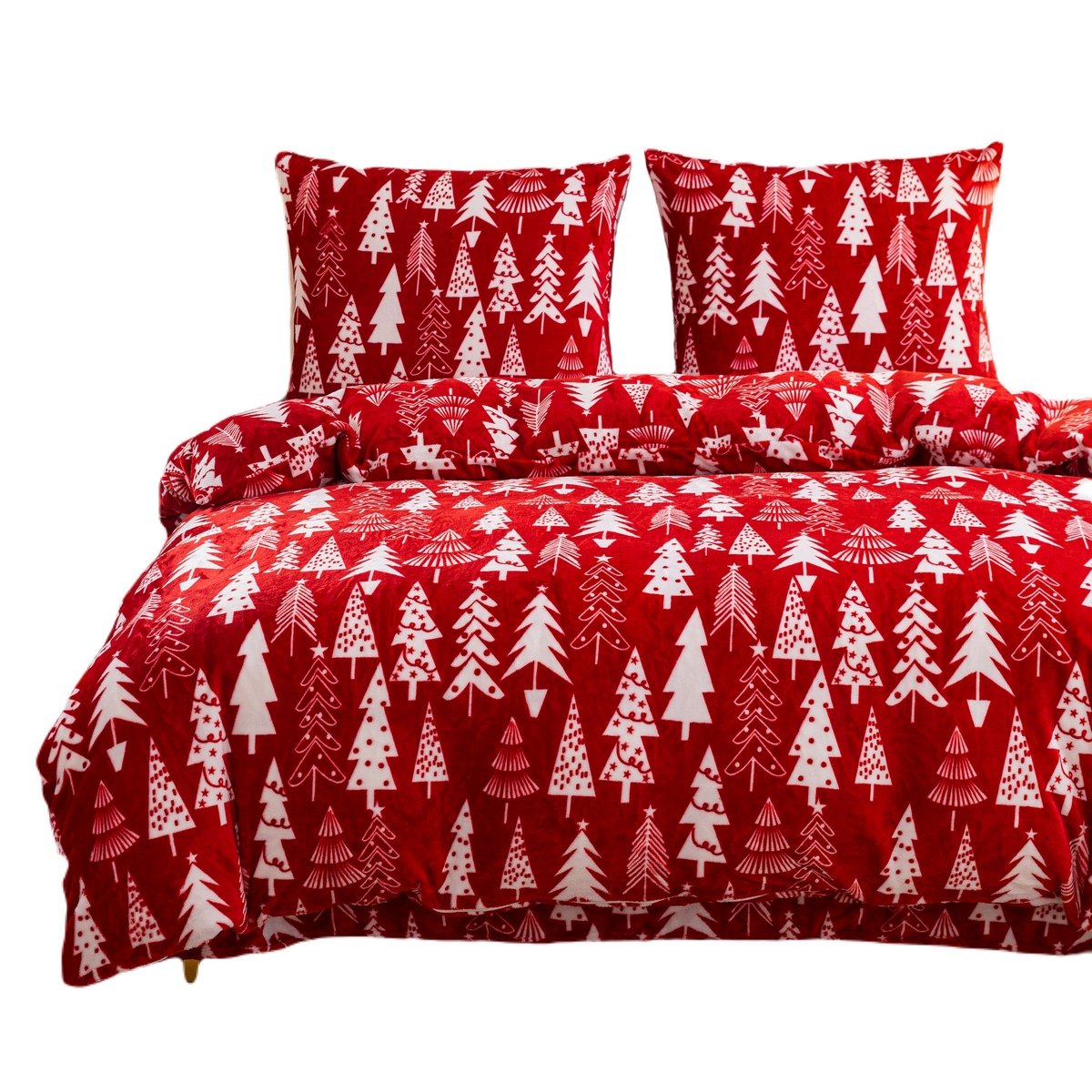 Pościel polarowa XmasCozy 160x200 welur świąteczna czerwona biała choinki