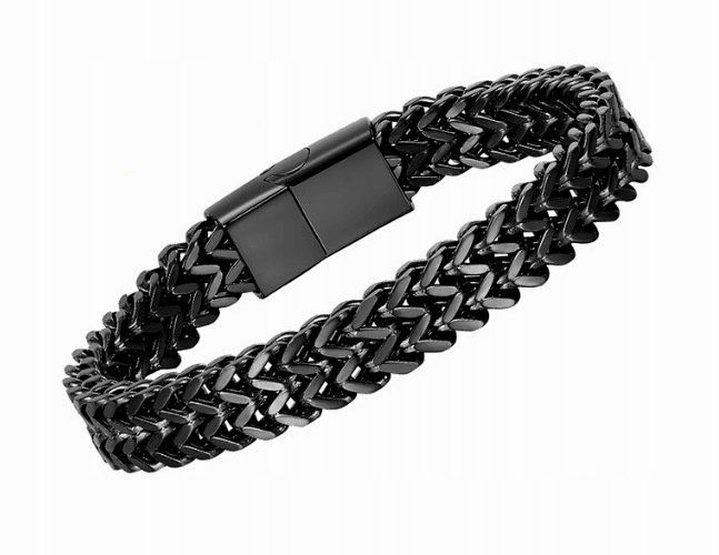 Nowa, czarna bransoleta ze stali nierdzewnej, magnetyczne zapięcie - 19 cm