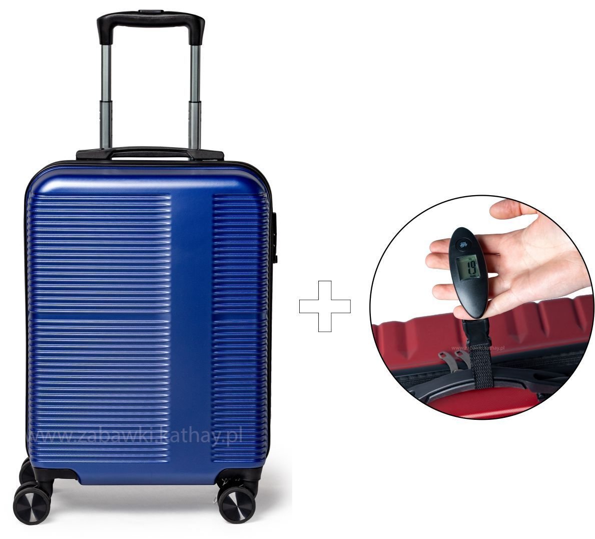 Mała walizka podróżna granat ABS+PC zamek szyfrowy + waga bagażowa