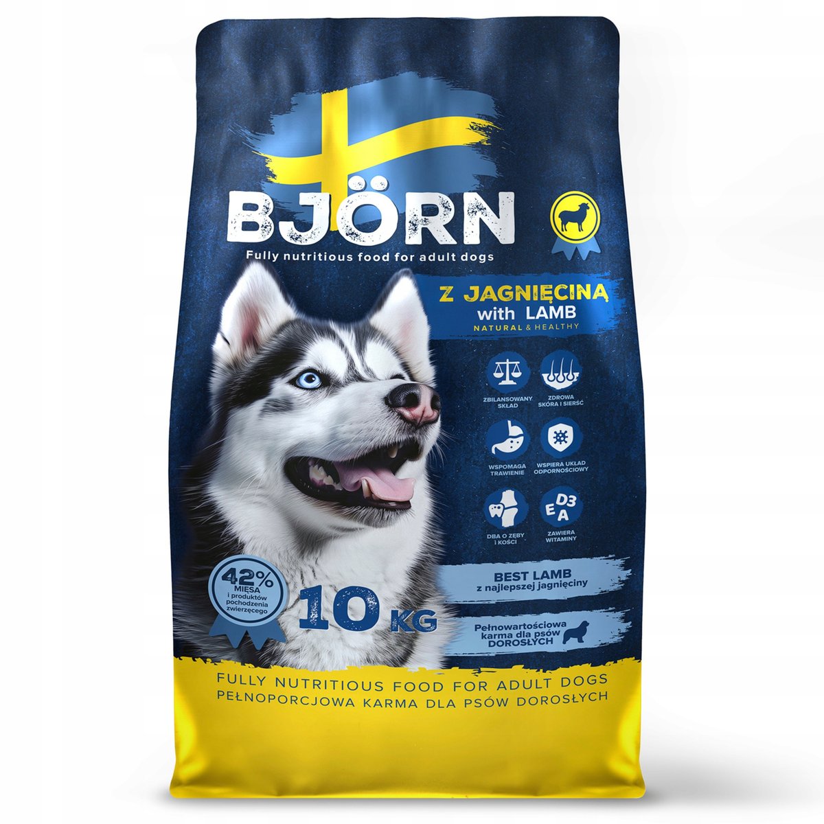 KARMA SUCHA DLA PSA BJORN Z JAGNIĘCINĄ 42% MIĘSA BOGATA W BIAŁKO I WŁÓKNA 10 kg