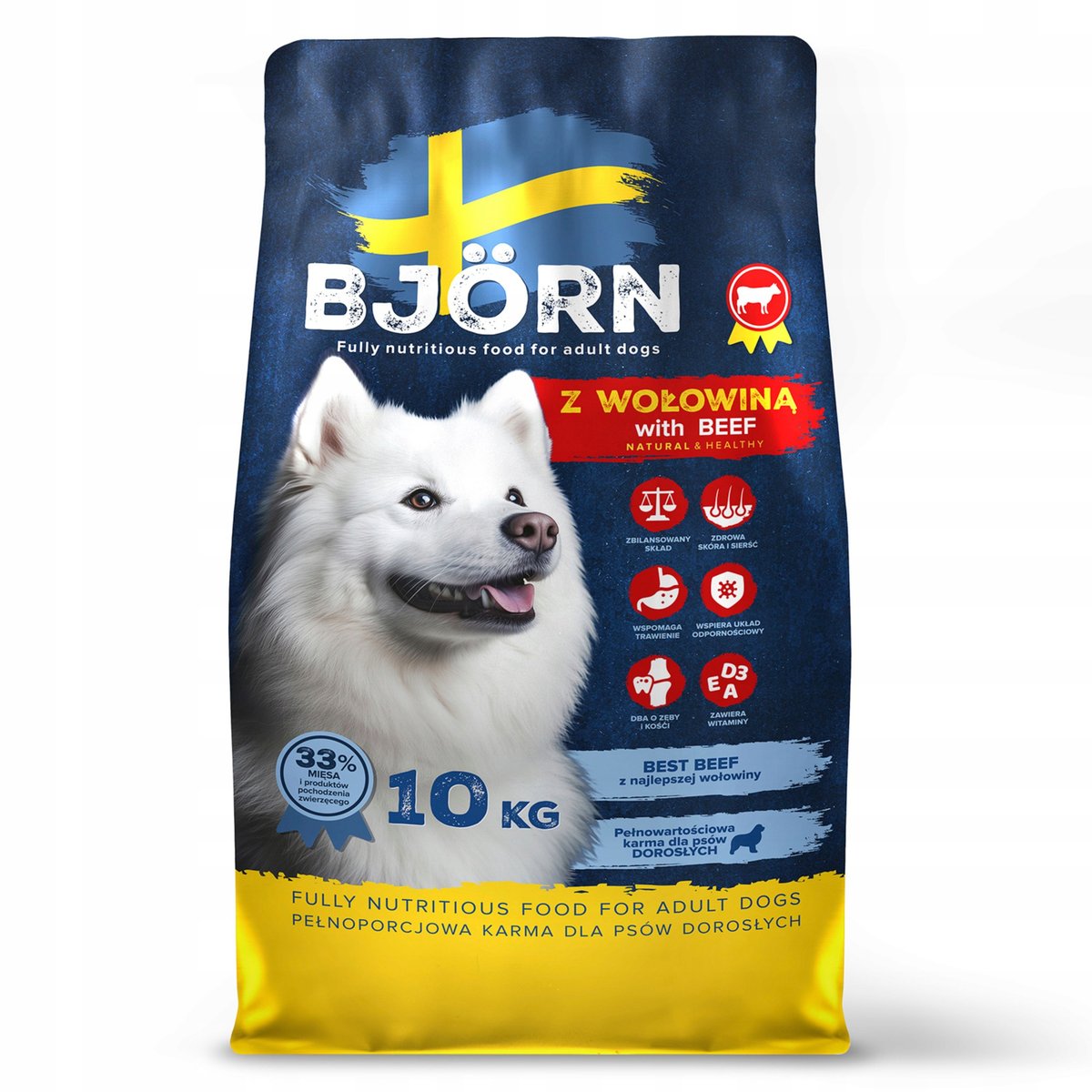 KARMA SUCHA DLA PSA BJORN Z WOŁOWINA 33% MIĘSA BOGATA W BIAŁKO I WITAMINY