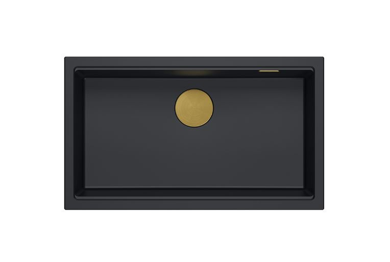 Quadron Logan 110 Zlewozmywak granitowy jednokomorowy 76x44 cm czarny mat/złoty HQD7644U7_PVDG1_I