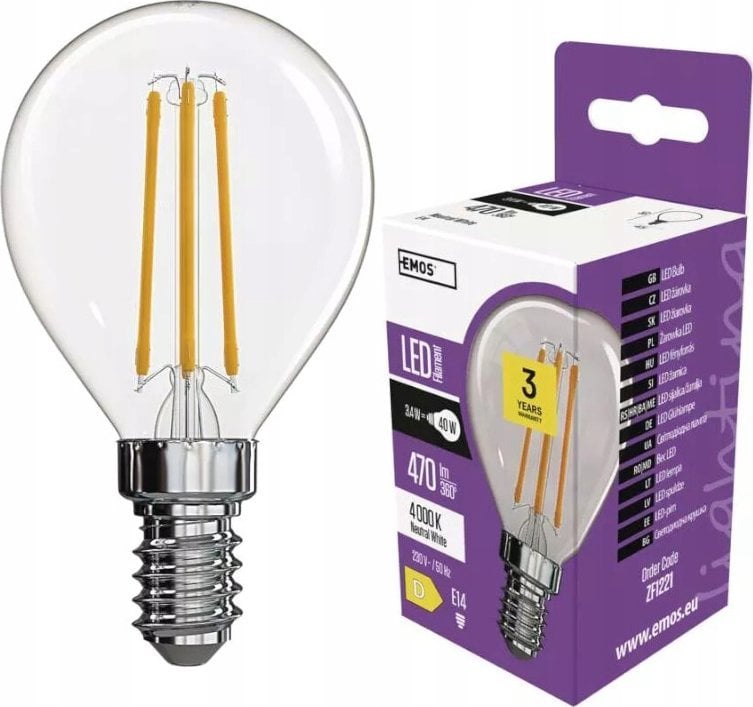 Emos Żarówka LED 3,4W 40W E14 Mini Globe filament 470lm 4000K neutralna Emos ZF1221