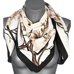 Chusta damska apaszka satynowa KWIATY MDB-60A ecru