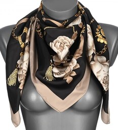 Chusta damska apaszka satynowa RÓŻE MDB-61B czarna