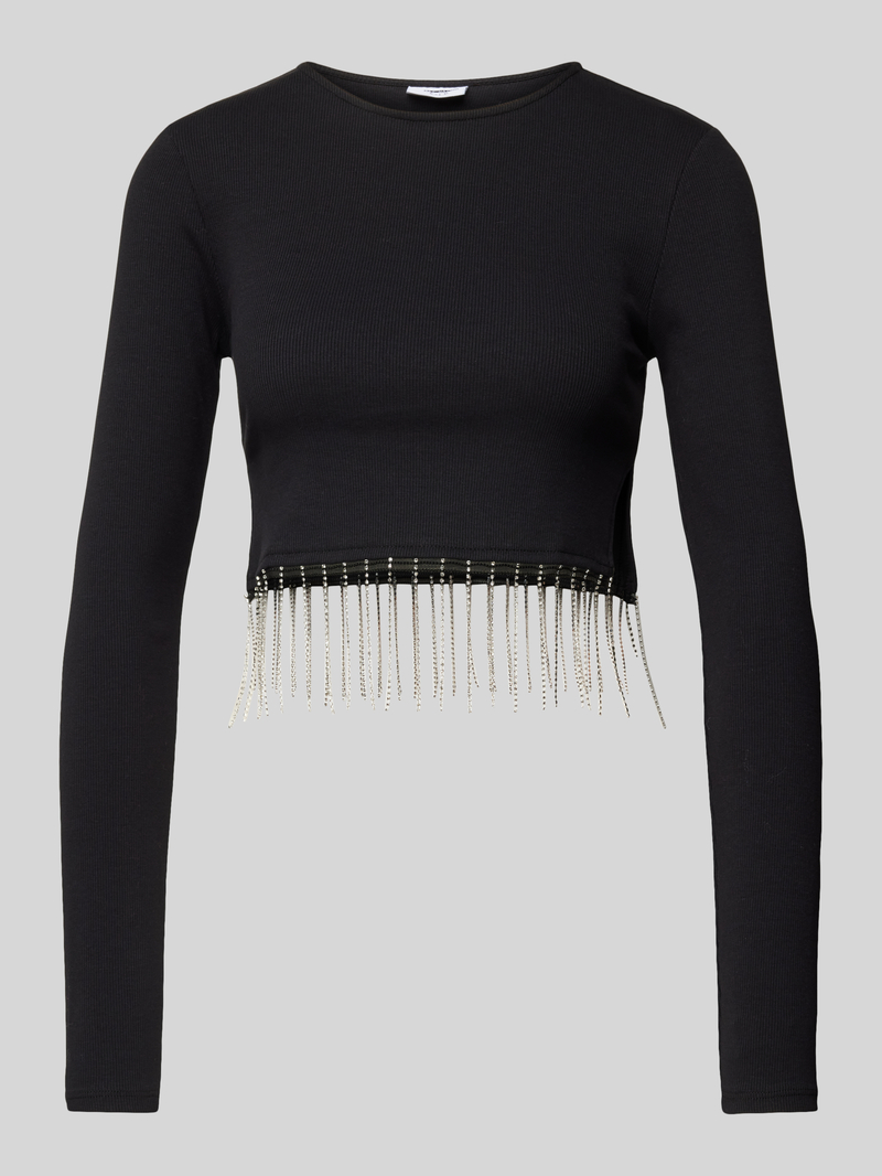 Bluzka krótka z długim rękawem i obszyciem kamieniami stras model ‘MAYA’