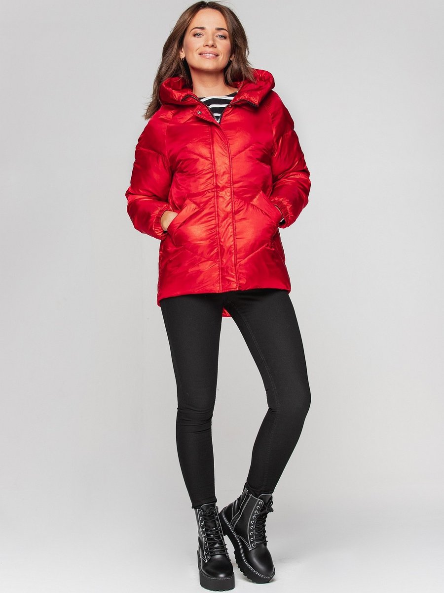 Krótka kurtka damska puchowa pikowana z sercem XL Czerwony