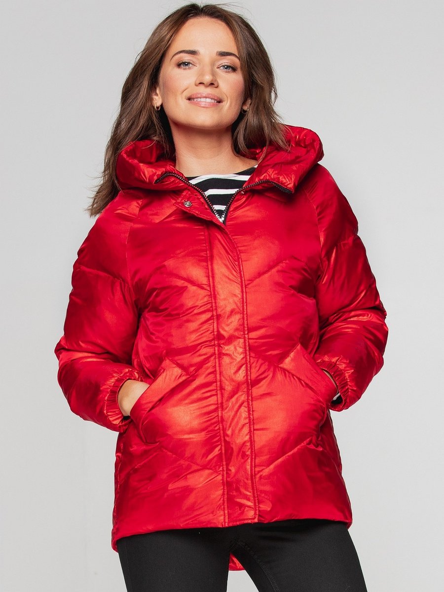 Krótka kurtka damska pikowana z sercem Czerwony 3XL