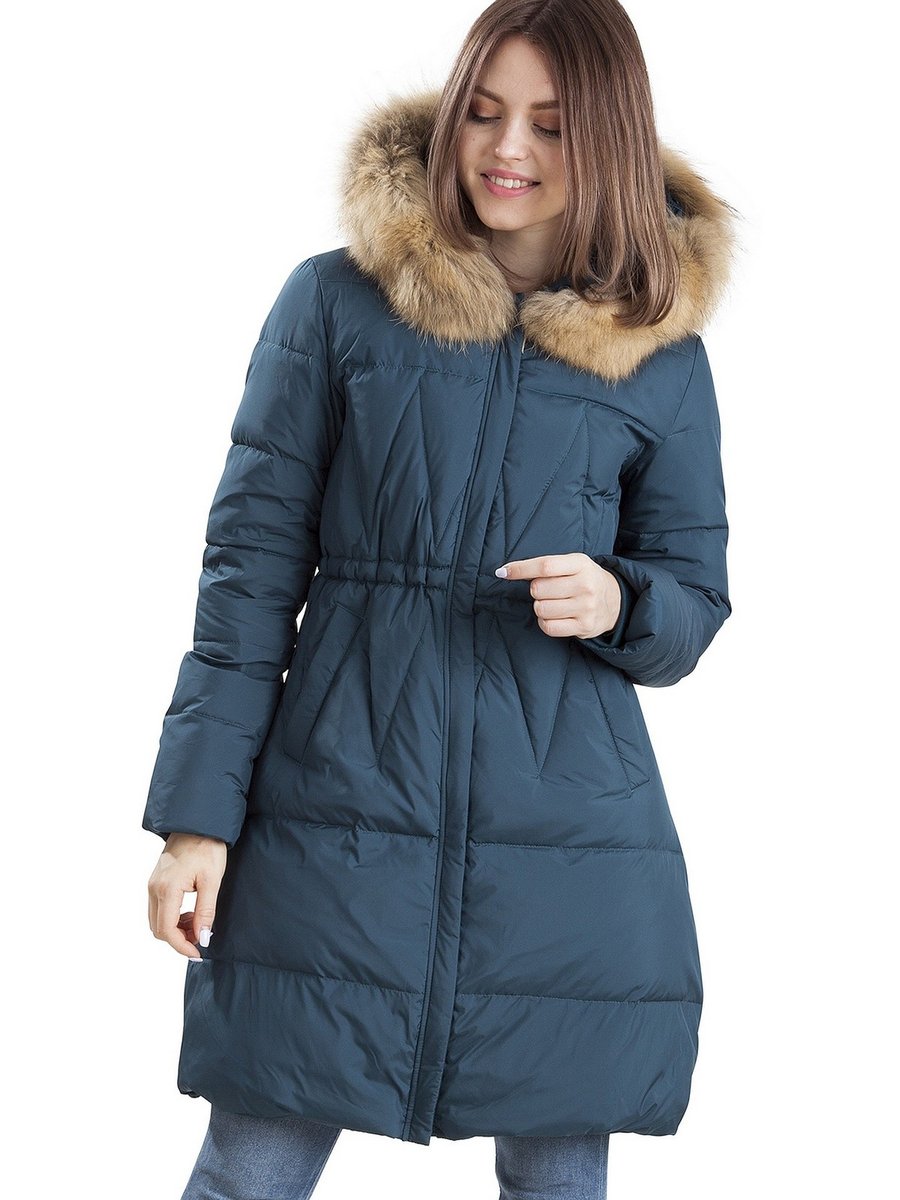 Taliowana pikowana kurtka damska z futrem 3XL Szmaragdowy