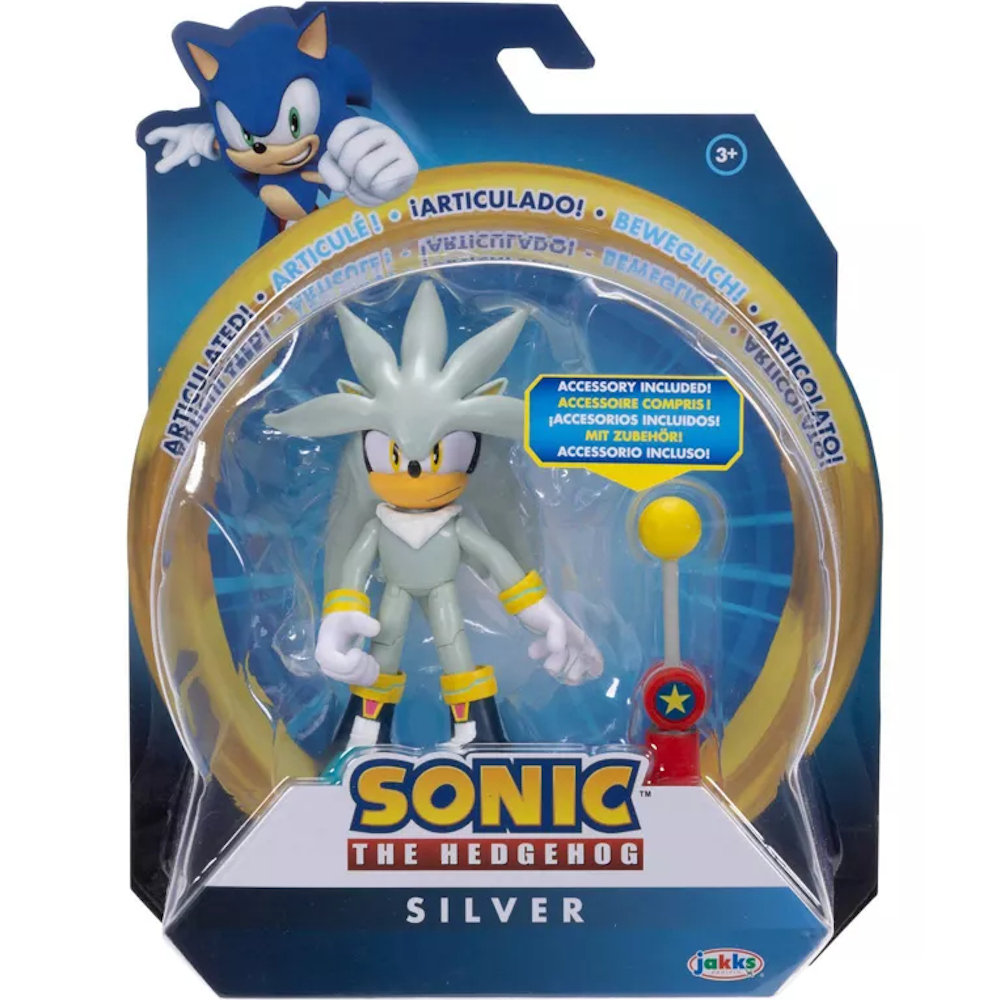 SONIC THE HEDGEHOG JAKKS ORYGINALNA RUCHOMA FIGURKA SILVER + CHECKPOINT