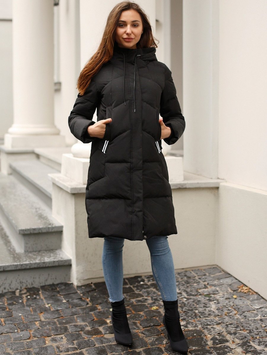 Sportowa puchowa kurtka damska z kapturem Czarny XXL