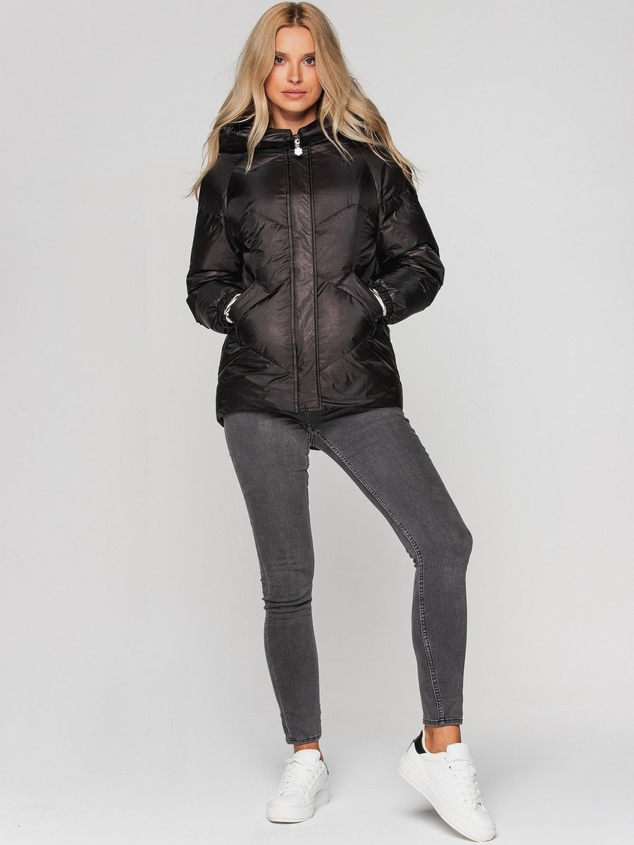 Krótka kurtka damska puchowa pikowana z sercem Czarny 3XL