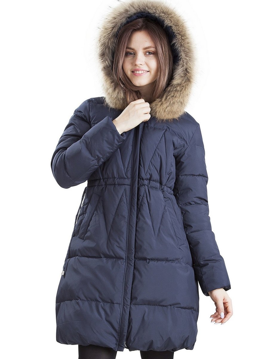 Taliowana pikowana kurtka damska z futrem XXL Granatowy