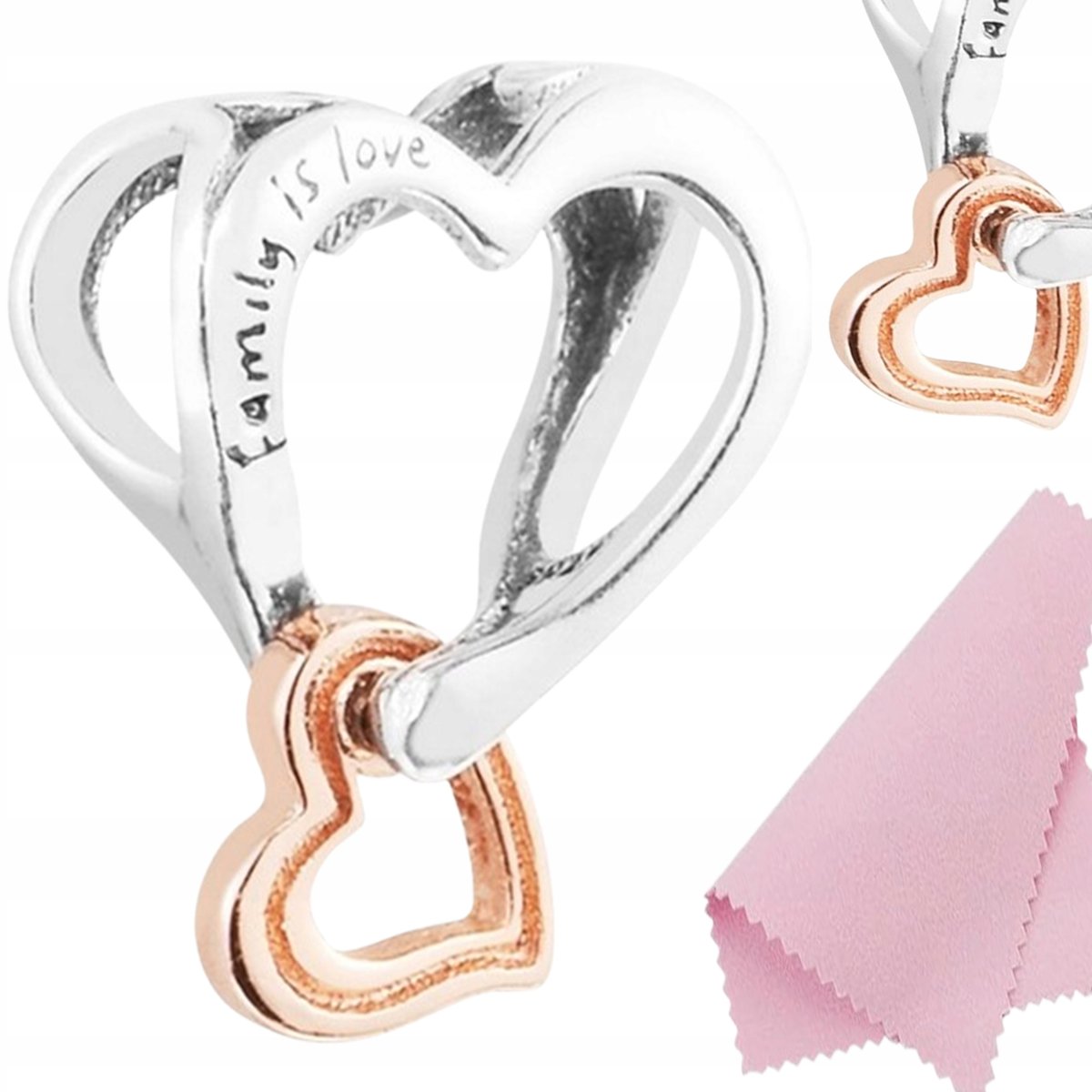 Charms zawieszka RODZINA JEST MIŁOŚCIĄ serce dla mamy charmsy beads S925