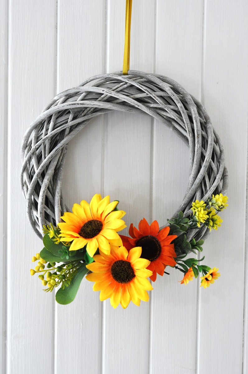 Wianek  jesienny wiklinowy 30cm dekoracja na drzwi słoneczniki  ozdoba stroik