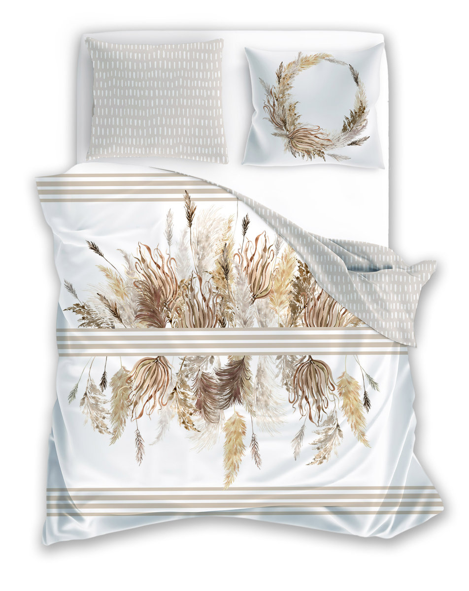 FARO Pościel satyna bawełniana premium 160x200+2x70x80 cm Boho Pampasy